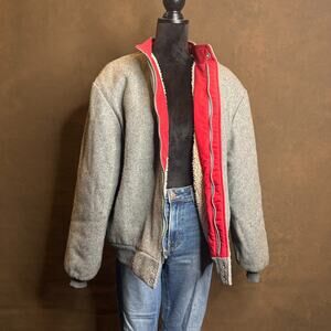Vintage 1960s Wool Bomber Jacket Men’s L 42-44 Gray Red Lining Sherpa USA Made